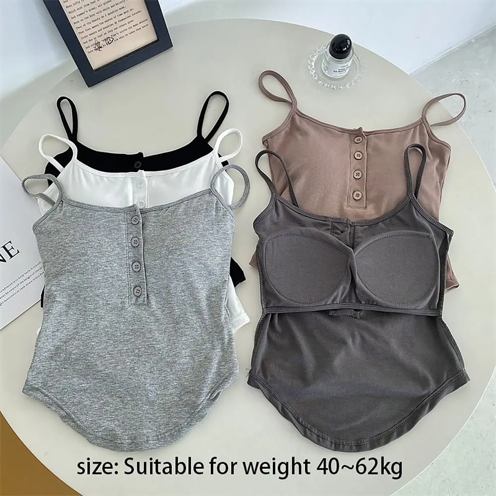 

with Breast Pads Strappy Tank Tops Sweet Sensually Innocent Look Button Camisole Cotton Hottie Sling Summer