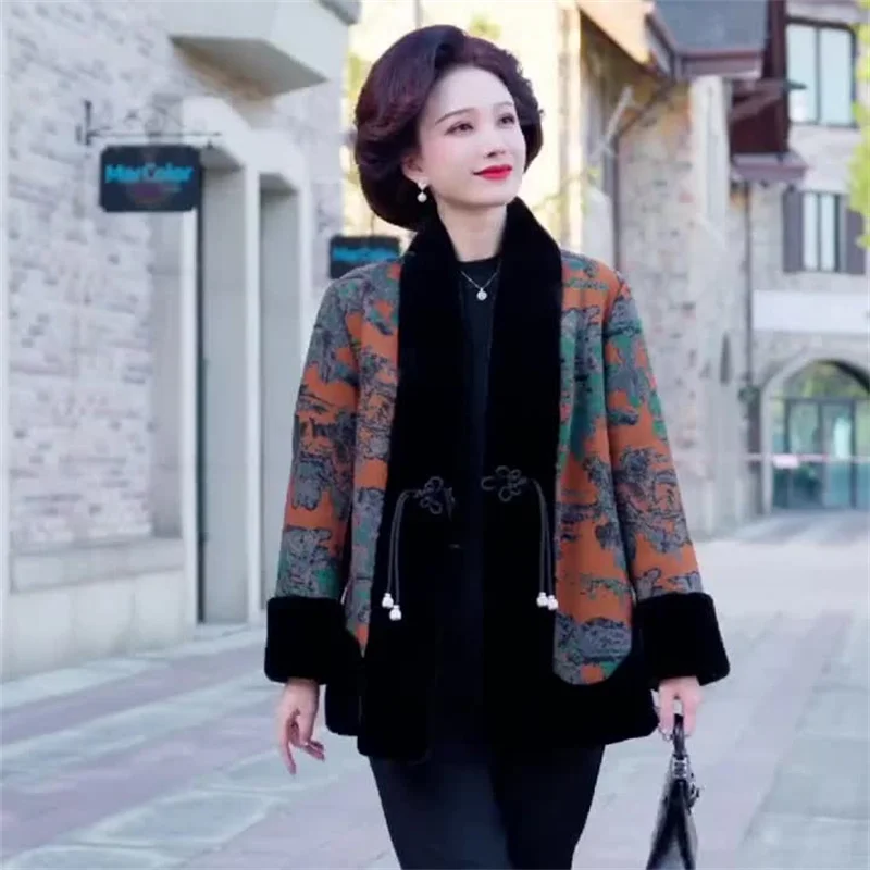 Korean Middle Aged Mother Large Size 4XL Plush Outwear Women Long Sleeves Faux Fur Jacket Winter Lady Double Sided Wear Fur Coat