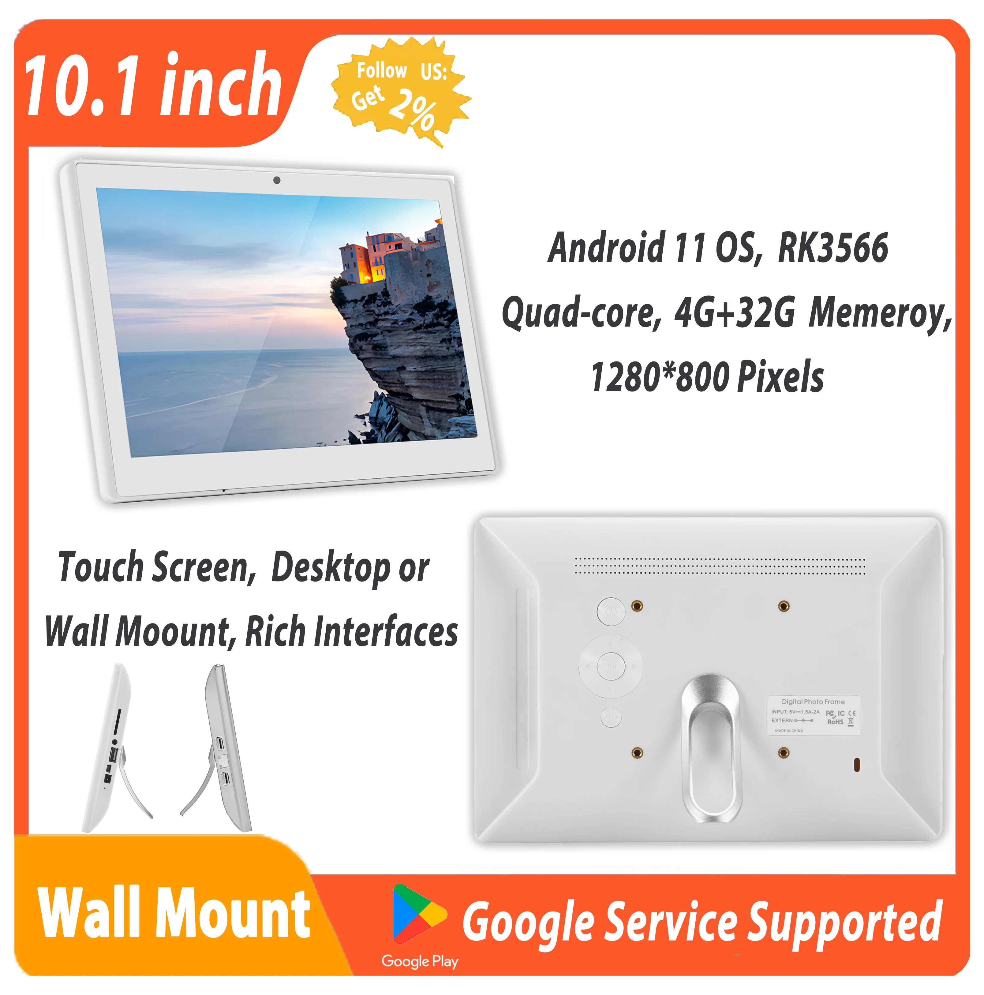 10.1 Inch Android Industrial Tablet Capacitive Touch Screen 4G 32G Multi Media Pad Smart Home POE Monitor Photo Desktop Display