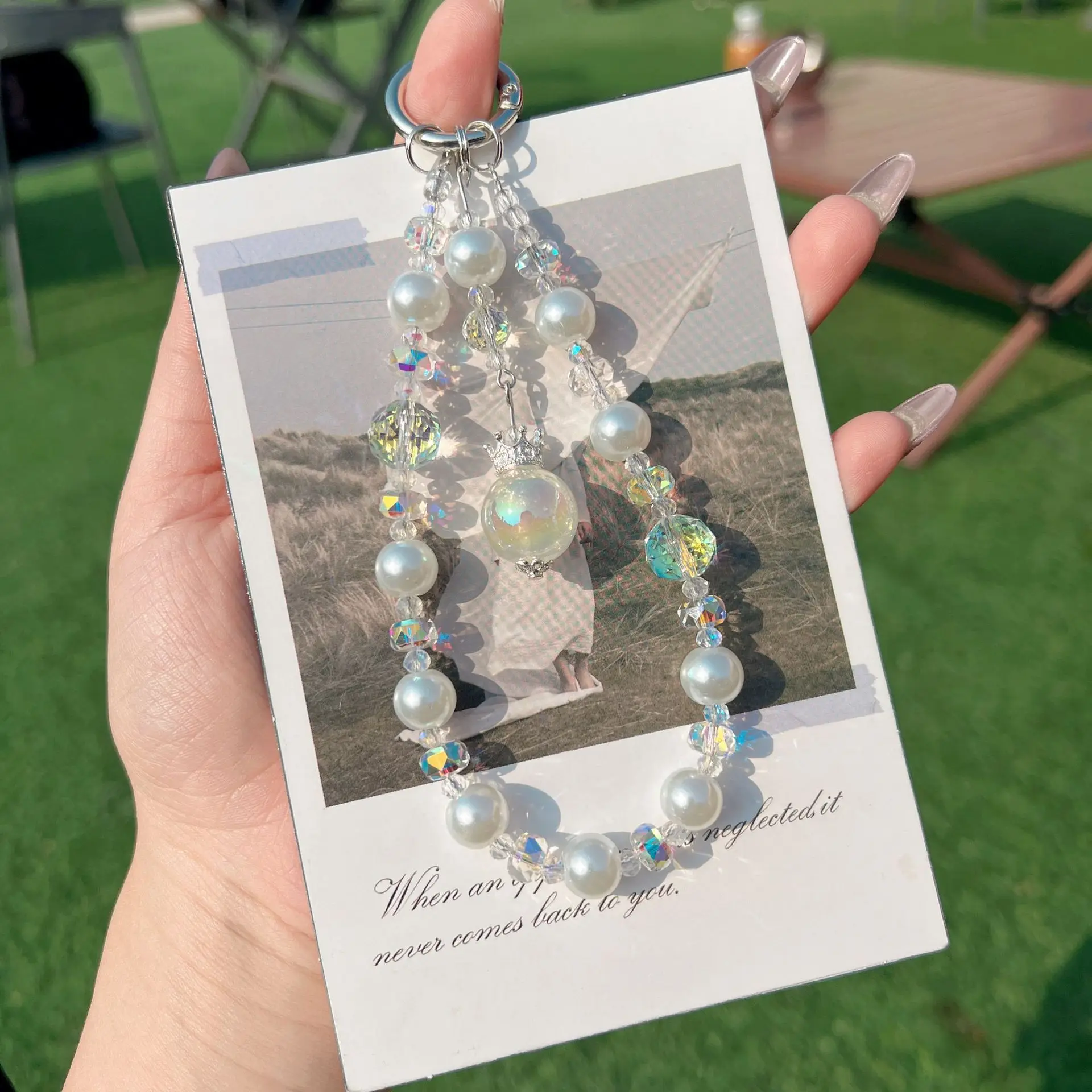 For Phone Hanging Chain Crown Pendant High-End Simple Crystal Beaded Accessory Keychain Niche Light Luxury Short Style