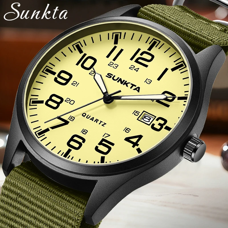 

SUNKTA Top Brand Luxury Mens Watches Fashion Nylon Strap Waterproof Luminous Watch Men Outdoor Sport Quartz Wristwatches for Men