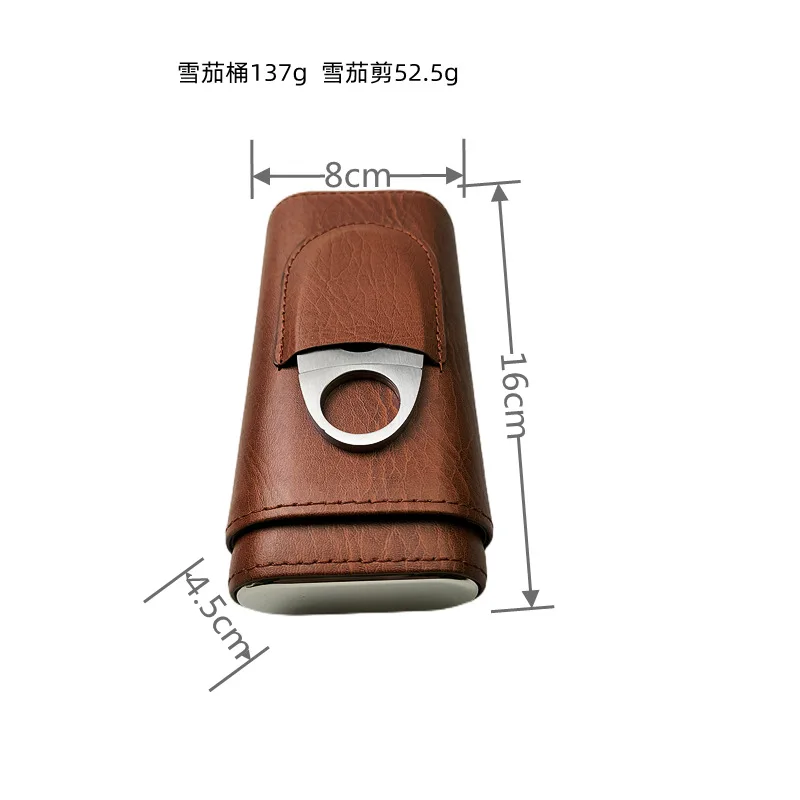 Cigar Humidor Portable Cigar Brown and Black Two Choices Cowhide Material Leather Case with Silver Cigar Cutter