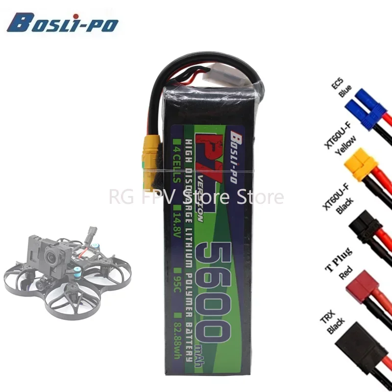 

Bosli-po 5600mAh 95C 14.8V 4S LiPo Battery For RC Helicopter Quadcopter FPV Racing Drone Parts 4S Rechargeable Battery