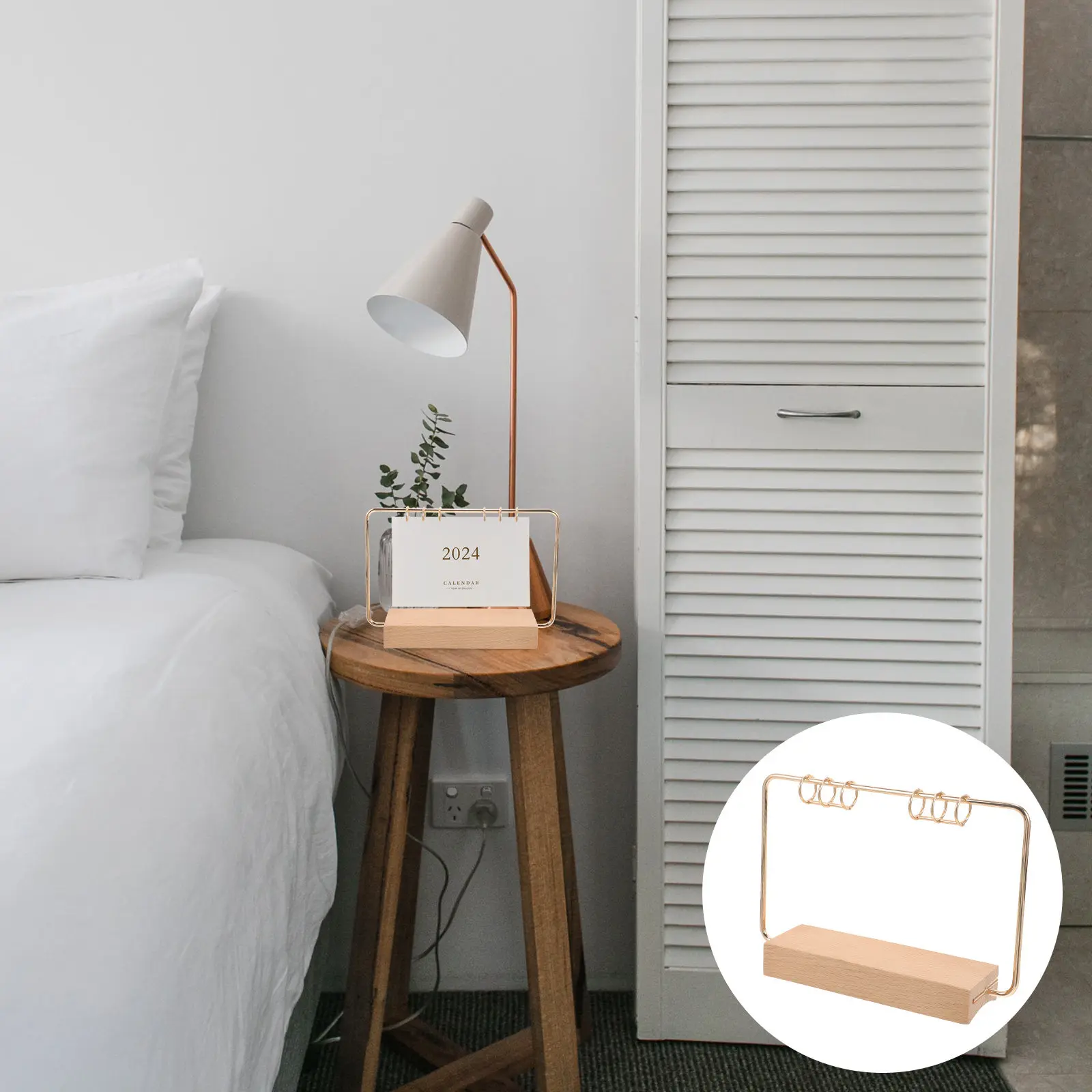 

Calendar Rack for Home Wooden Desk Calendar Stand with Metal Frame Tabletop Display Holder Organizer Accessory