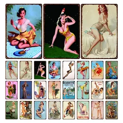 Iron Painting Elegant Pin Up Girl Retro Posters Tin Sign Metal Sign Decor Wall Women Portrait Bar Pub Club Man Cave Pictures