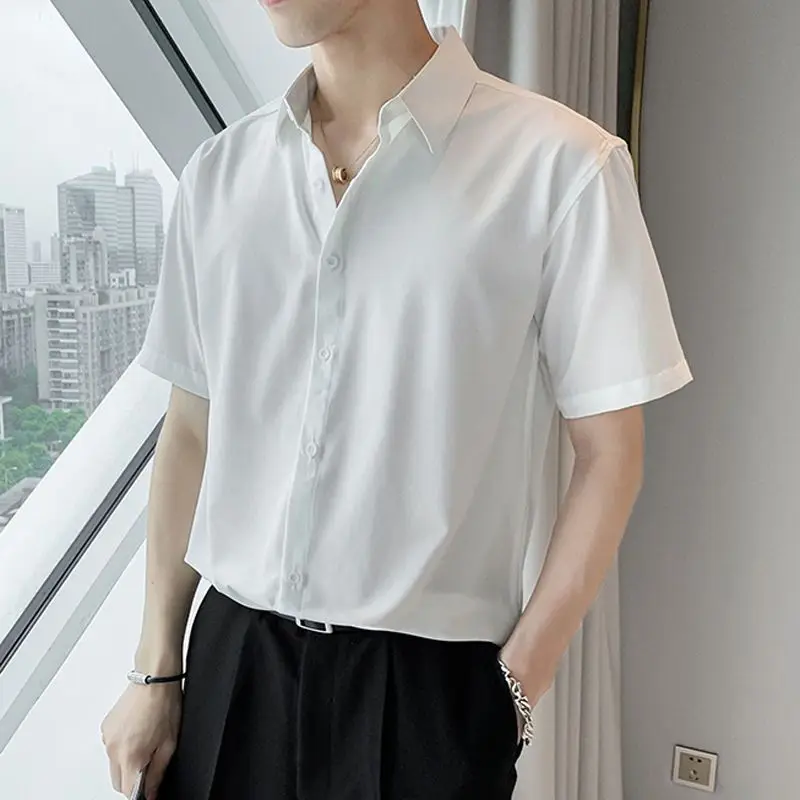 Summer Men Short-sleeved Stretch Shirt Korean Style Slim Casual Breathable Cardigan