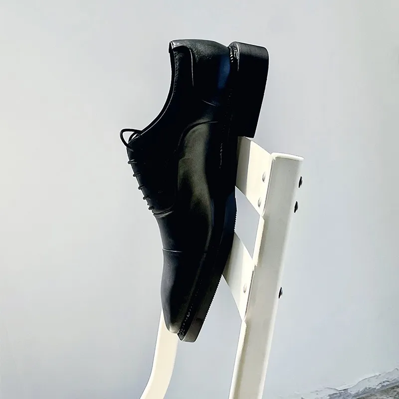 JINIWU 2026 Autumn Winter Men Square Toe Oxford Shoes Lace Up Gentle Formal Top Grain Leather Korean Style Men Shoes