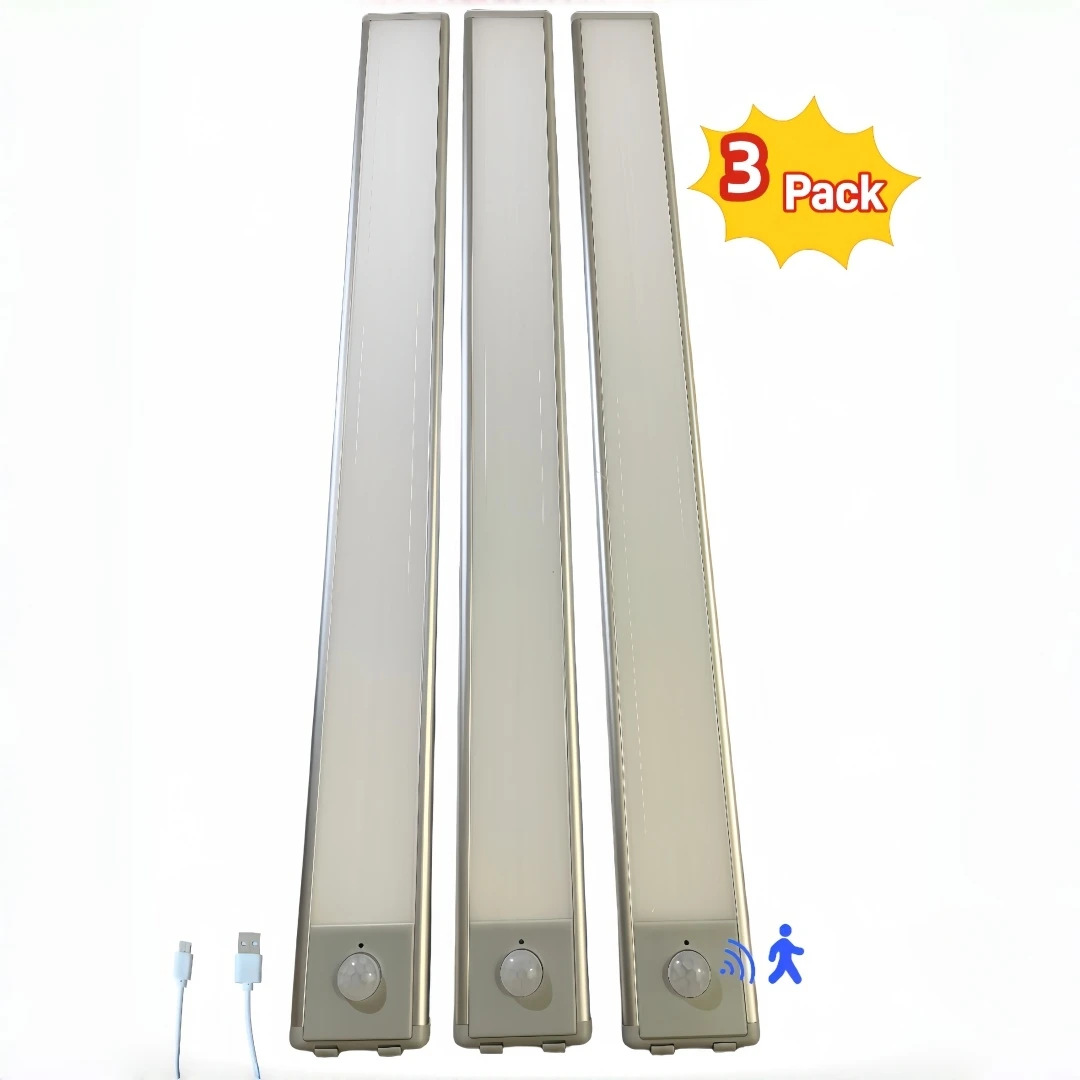 

Светодиодный датчик движения, беспроводной светодиодный ночник, перезаряжаемый светильник для шкафа, лампа для лестницы, подсветка для кухни (3 шт.)