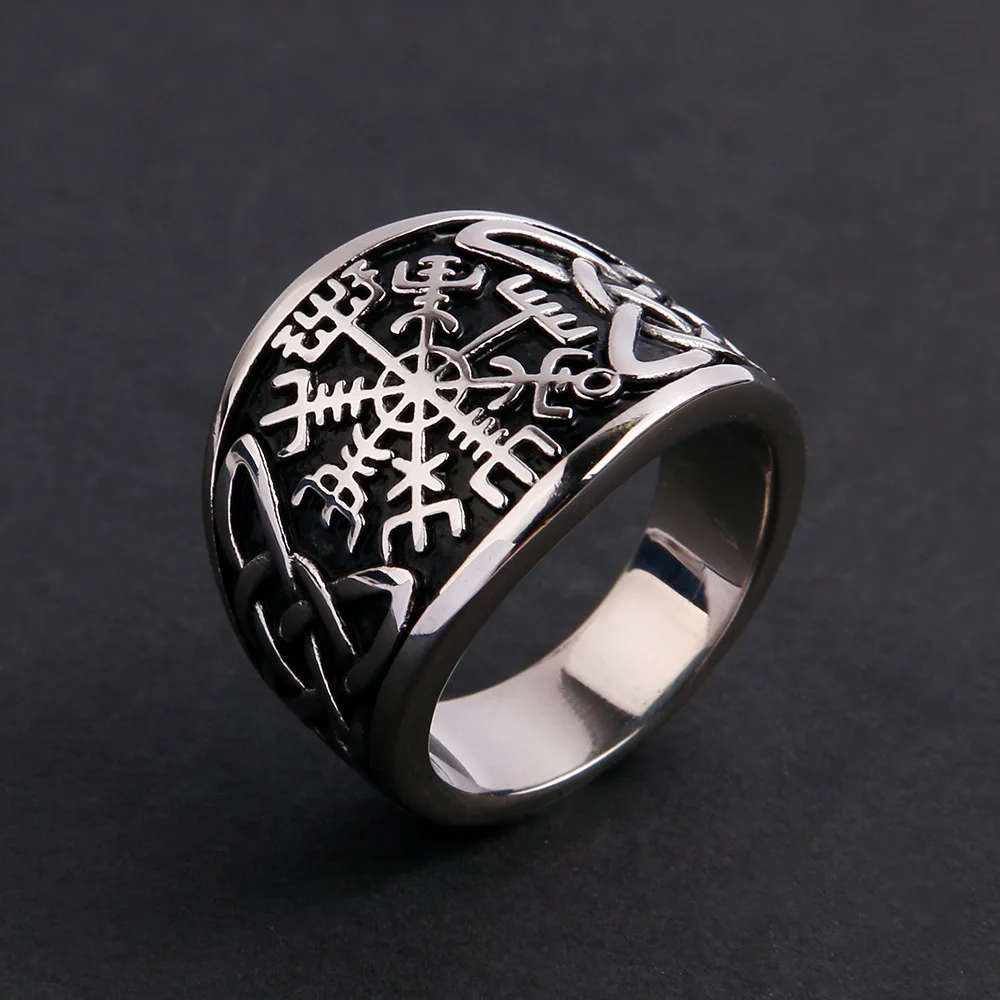 Vintage Vegvisir Pirate Compass Ring Nordic Symbol Cocktail Rider Ring Men\'s Statement Punk Jewelry