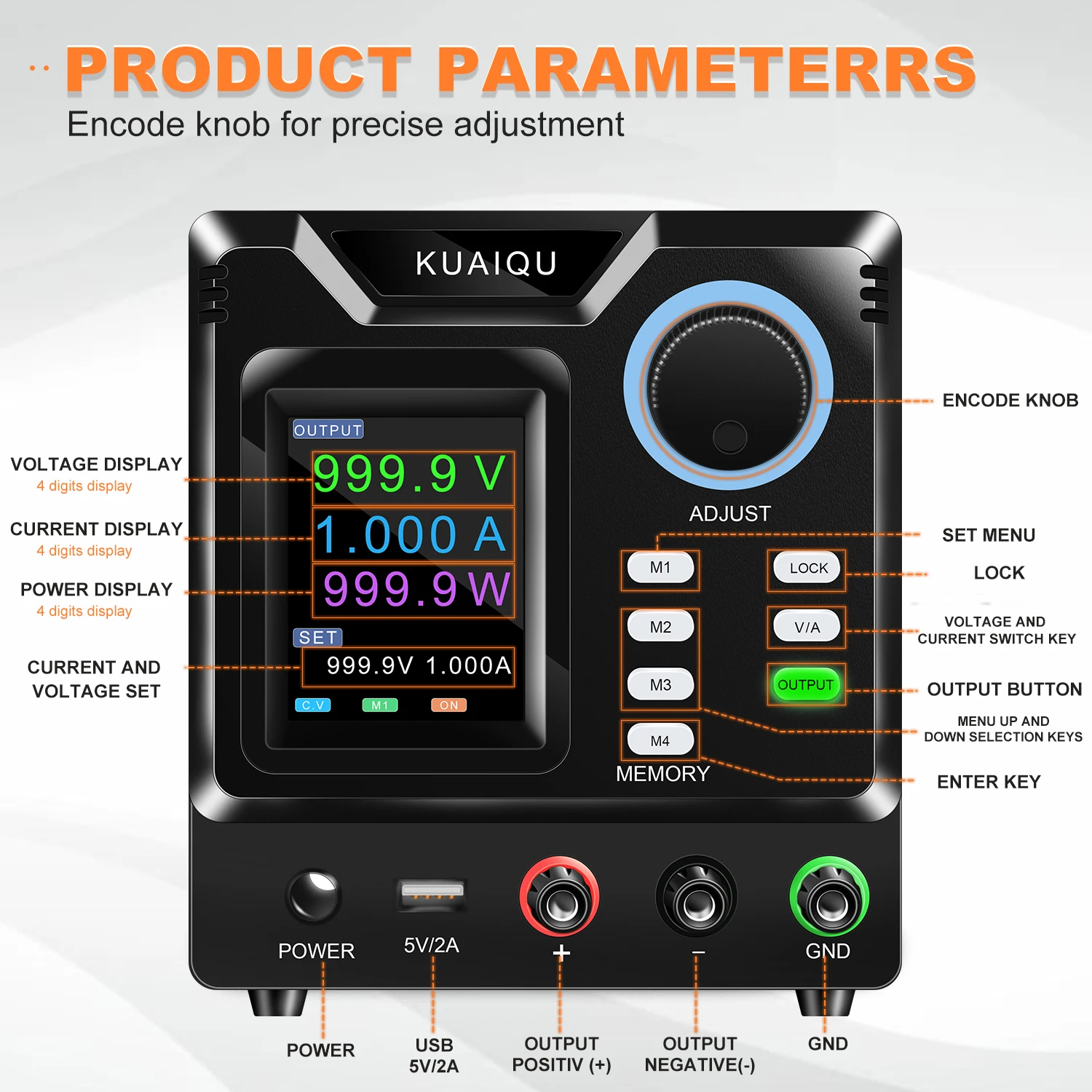 KUAIQU RS232/USB High Power Adjustable LAB Power Supply 1000V 800V 400V 300V 600V 30V 5A 10A Memory Storage,Output,Software PC