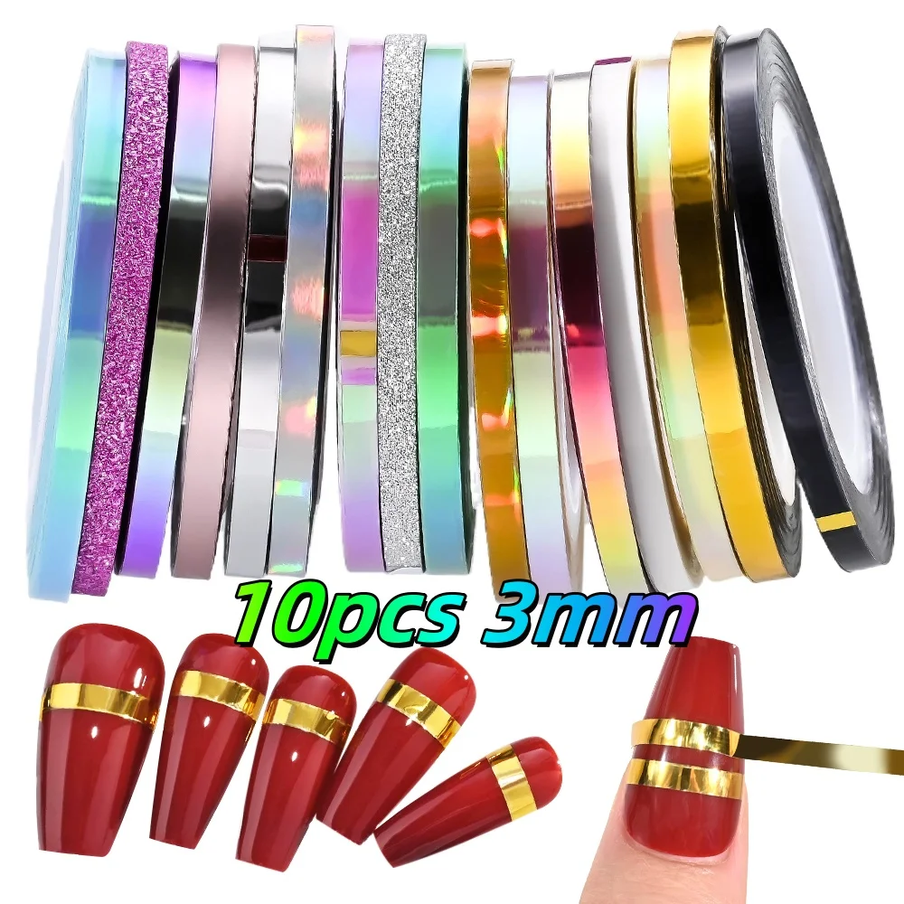 10 pezzi di nastro a strisce adesivi per unghie oro argento multicolore colori misti rotoli decorazione per unghie sirena glitter manicure fai da te * &
