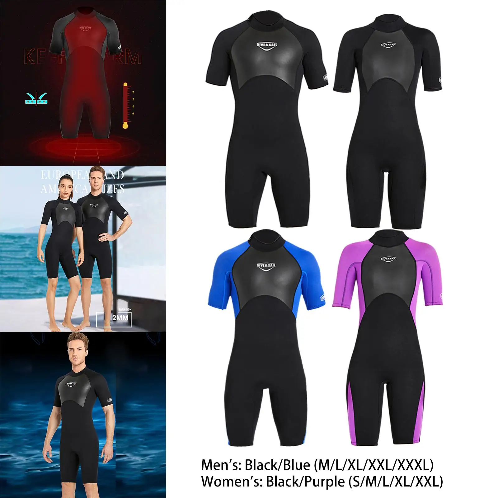 

Неопреновый короткий гидрокостюм премиум-класса толщиной 2 мм с молнией сзади для подводного плавания и подводной охоты