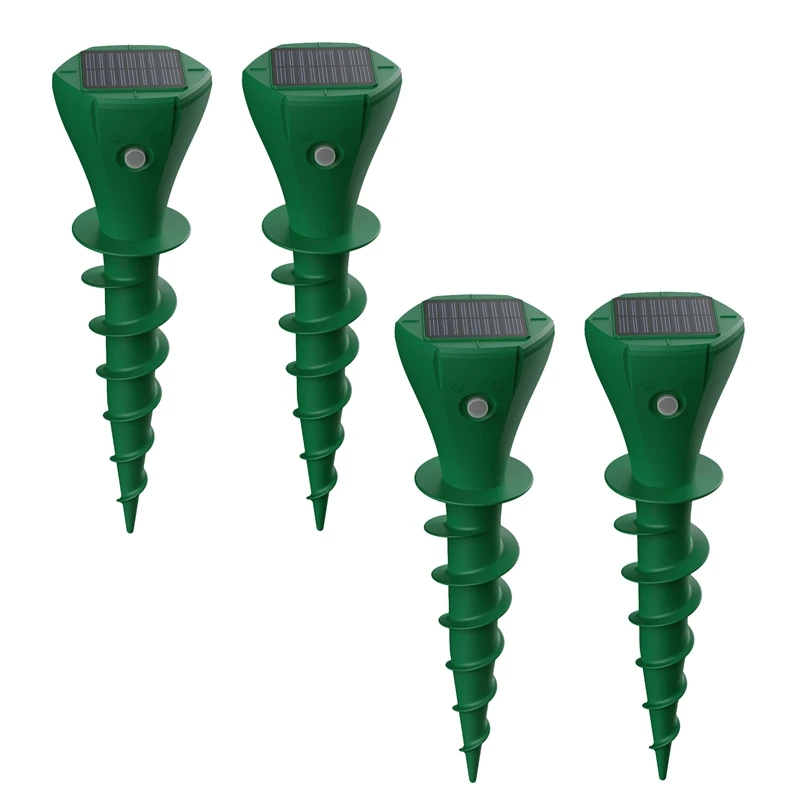 For Lawns Gopher Screw Repeller Solar Powered Outdoor Groundhog Deterrent Vibration Stakes - Quiet Green 4Piece