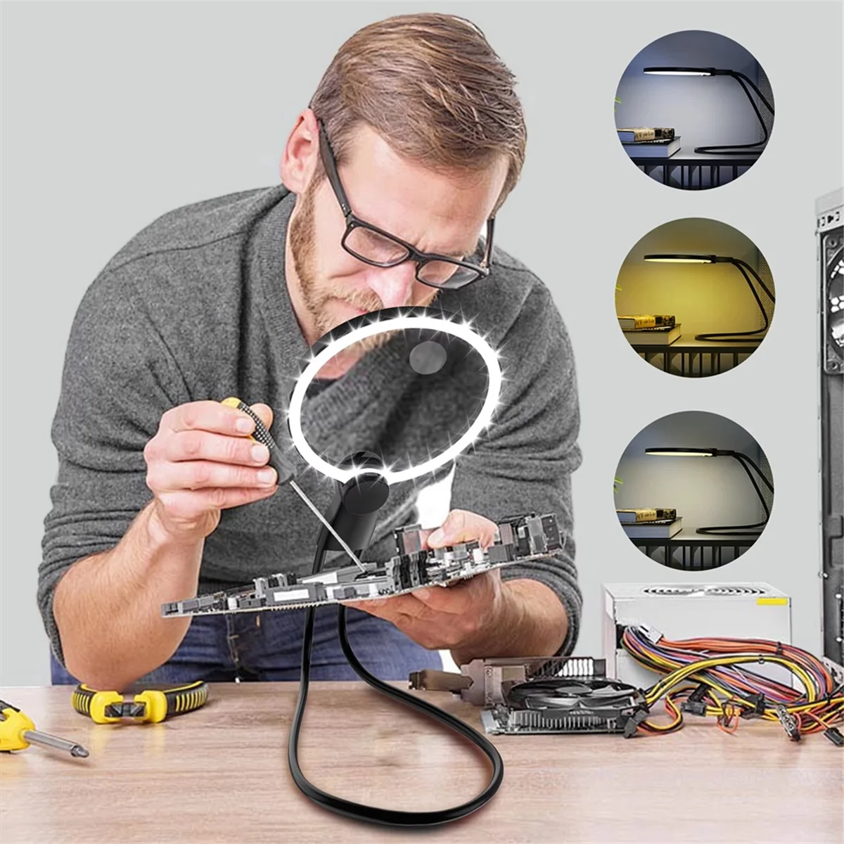 عدسة مكبرة بدون استخدام اليدين من EULM للخياطة، عدسة مكبرة مرنة لقراءة كبار السن، كبار السن منخفضة الرؤية، عمل مغلق