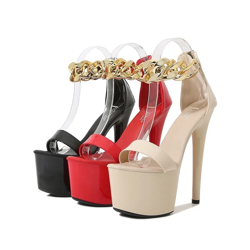 Metallische Striptease-Sandalen Sommer Neue Mode Blockabsatz 20CM Super Hohe Absätze Sexy Pole Dance Laufsteg Show Party Damenschuhe