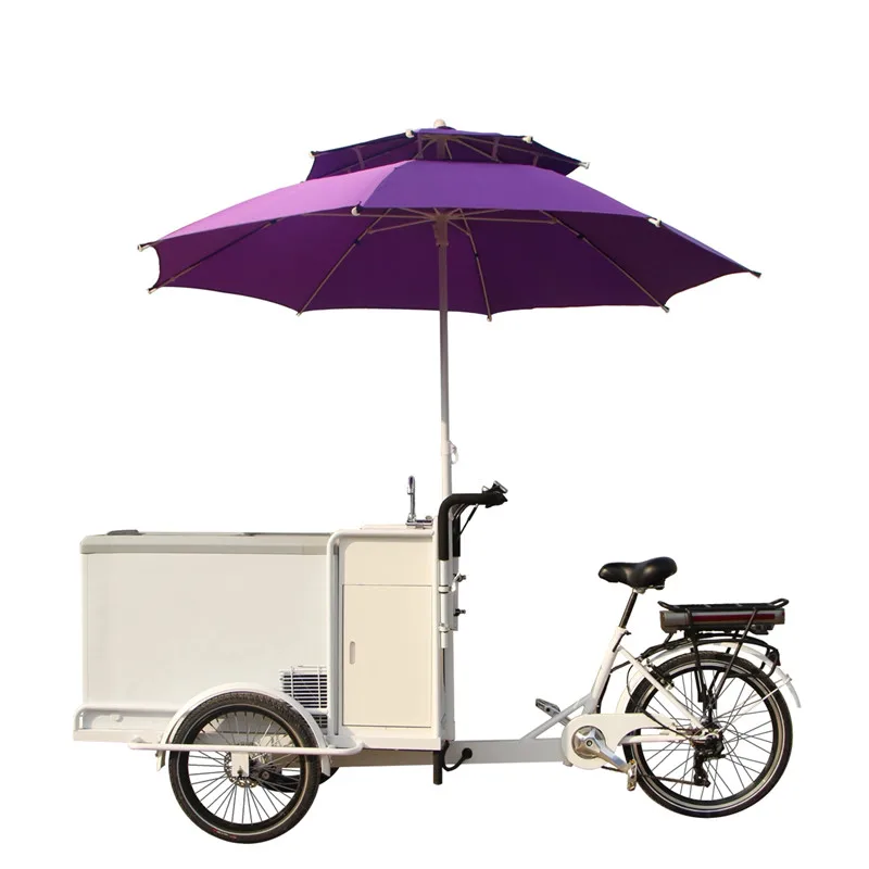 2021 Mobile Ice Cream Cart Bicycle Freezer Electric Bicycle Pedal Bike Street Food Cart Adult Tricycle Cargo  Free Shipping