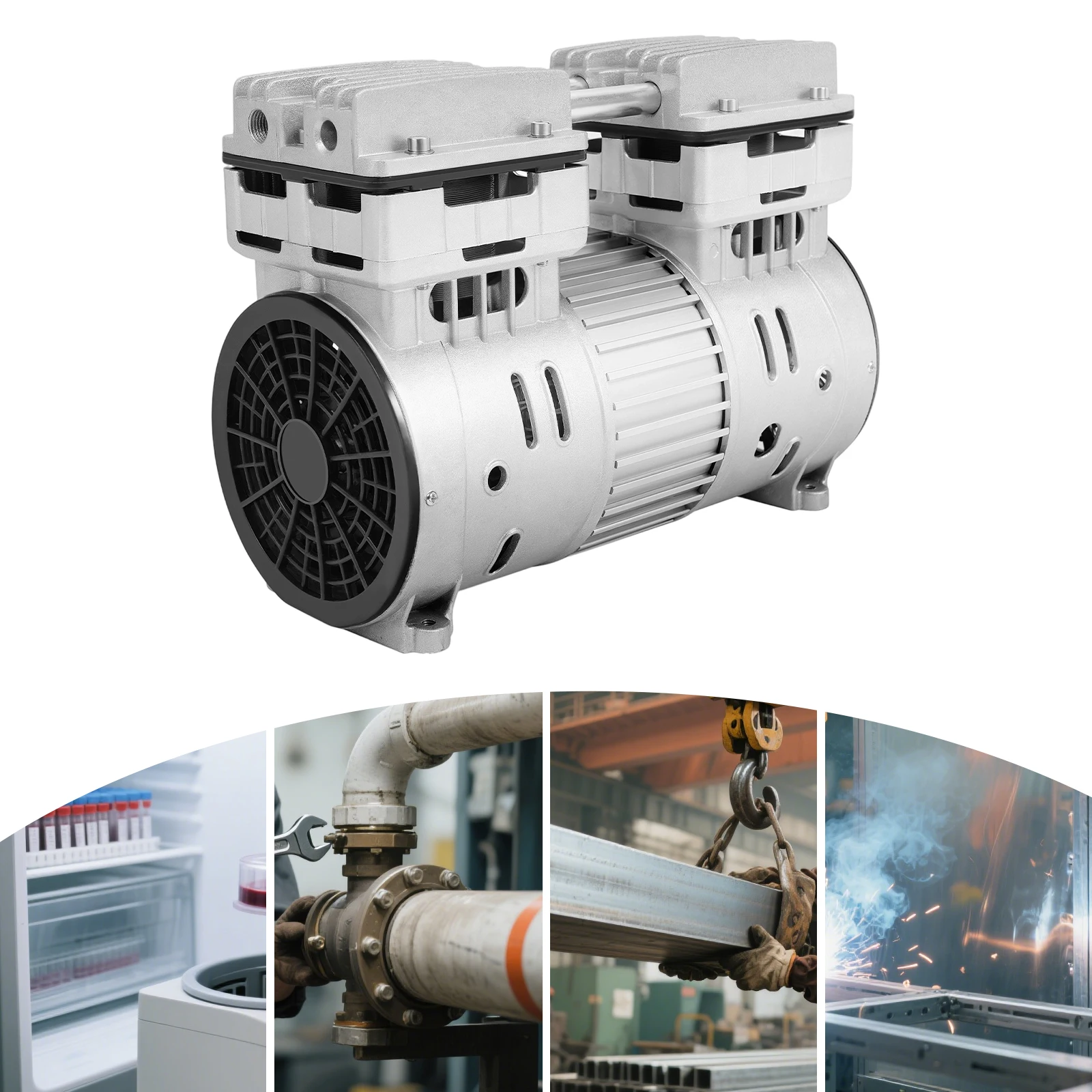 Compressor de ar silencioso sem óleo, 750w/1hp, 1400rpm, 125l/min, para uso médico, refrigeração, compressores de máquinas