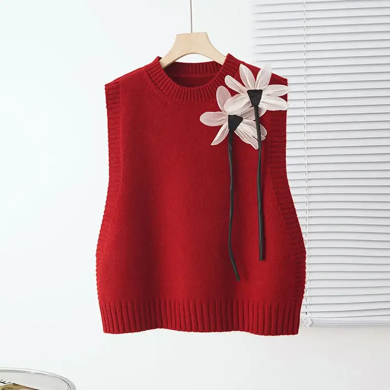 Knitted Vest for Women\'s Outerwear Autumn Wear 2024 New Loose Design Feeling Niche Sleeveless Sweater L171