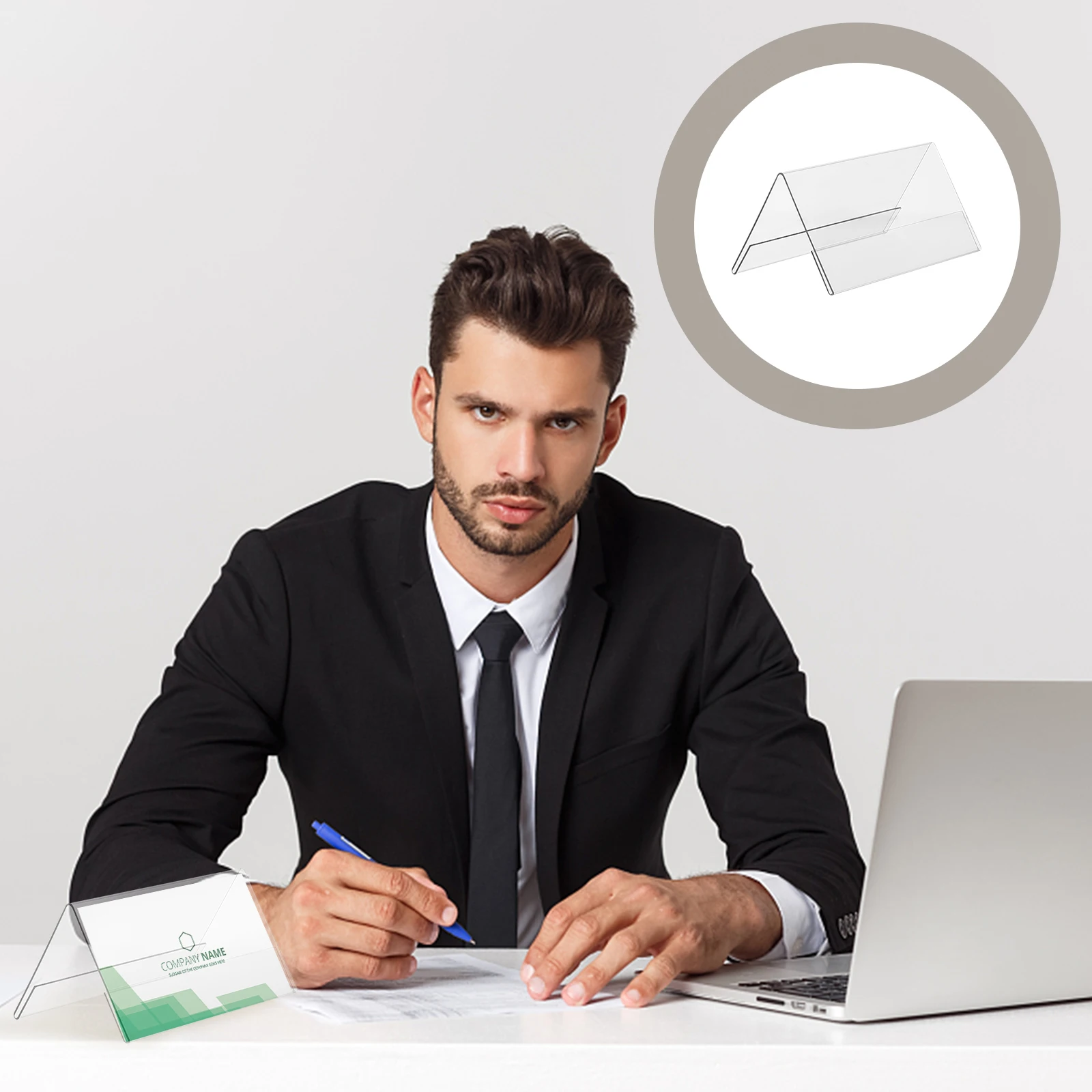 

5 Pcs Acrylic Display Board 120x60mm Double Sided Clear Conference Guest Seat Sign Holder Name Card Stand ganizer for Office