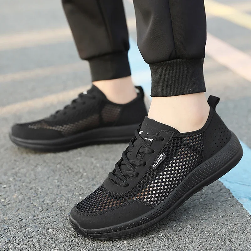 YRZL Sneakers Men Shoes Hollow Mesh Breathable Outdoor Casual Shoes Comfortable Walking Non Slip Big Size Mens Sneakers