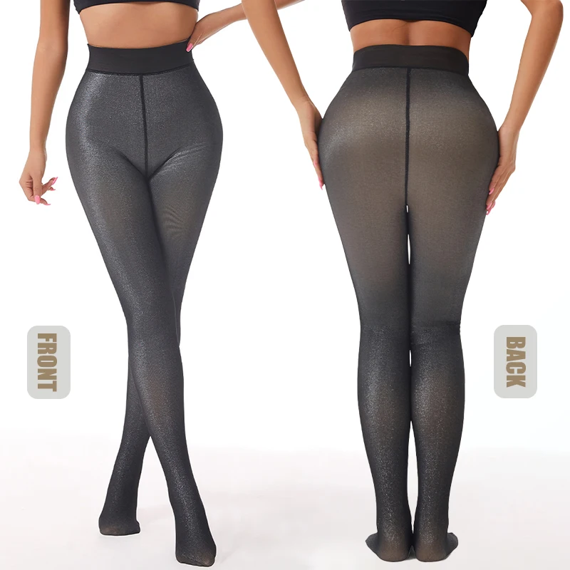 النساء صوف مبطن الجوارب وهمية شفافة جوارب طويلة دافئة طماق لامع سميكة الجوارب الدافئة لفصل الشتاء الجوارب الحرارية سلس