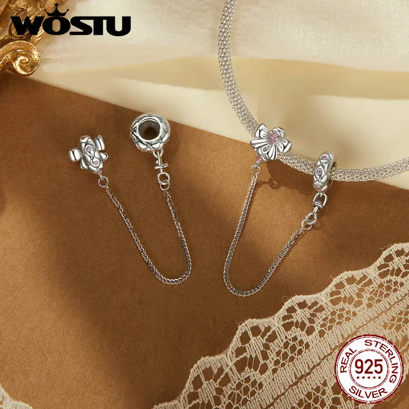 Wostu 925 prata esterlina rosa bowknot encantos contas de vidro murano original para amor meninas caber pulseira & colar diy jóias presente