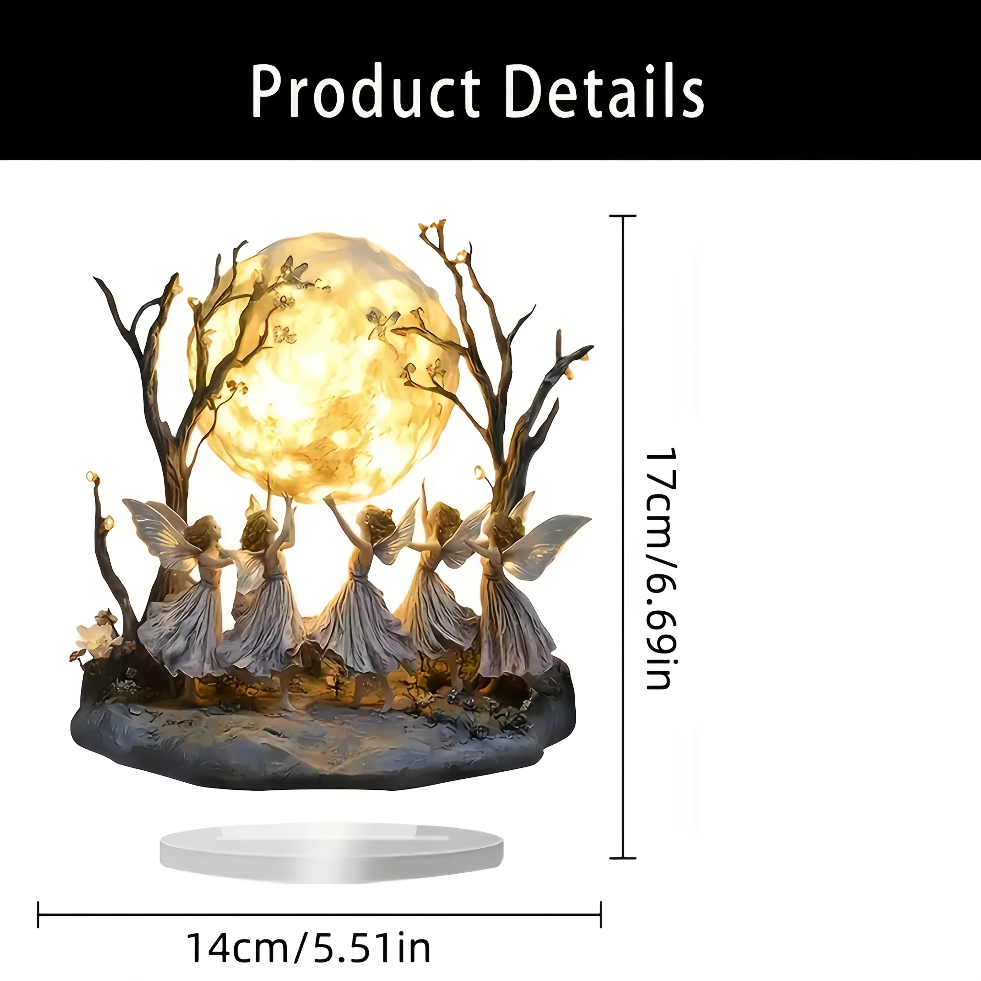 2D Fairy and Moon Acrylic Tabletop Decor Glam Angel Statue Plaque Home Office Holiday Decor Christmas Photo Prop New Year 2026