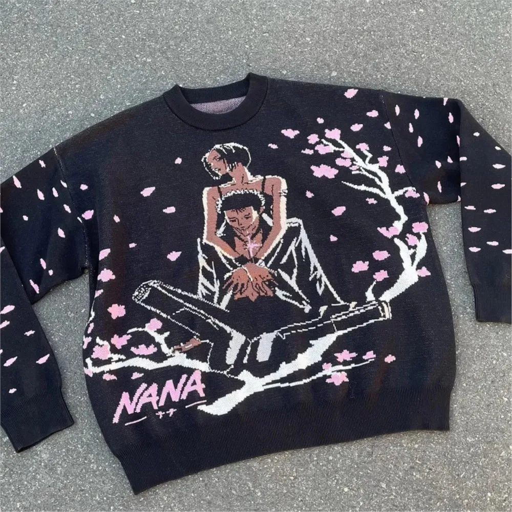 

Streetwear Men's Sweater Anime Graphic Knit Winter Oversized Vintage Hip Hop Goth Top Jumper Pullover Y2k Fashion Women Clothing