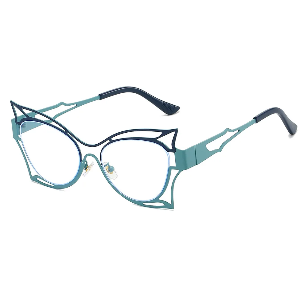 

New Fashion Cat Eye Women Reading Glasses 2025 Metal Hollow Big Frame Eyewear Unique Double Color Frame Glasses