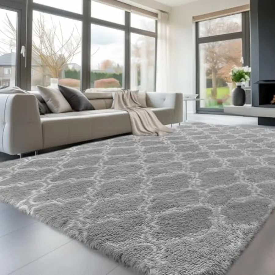 

Large 9x12 Area Rug for Living Room and Bedroom: Soft Plush Shaggy Carpet with AntiSlip Backing Machine Washable Furry Rugs for