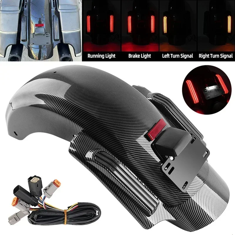 

For Harley Touring Road King Road Electra Glide 2014-UP Motorcycle Black LED Rear Fender System Extension Fascia Set Accessories