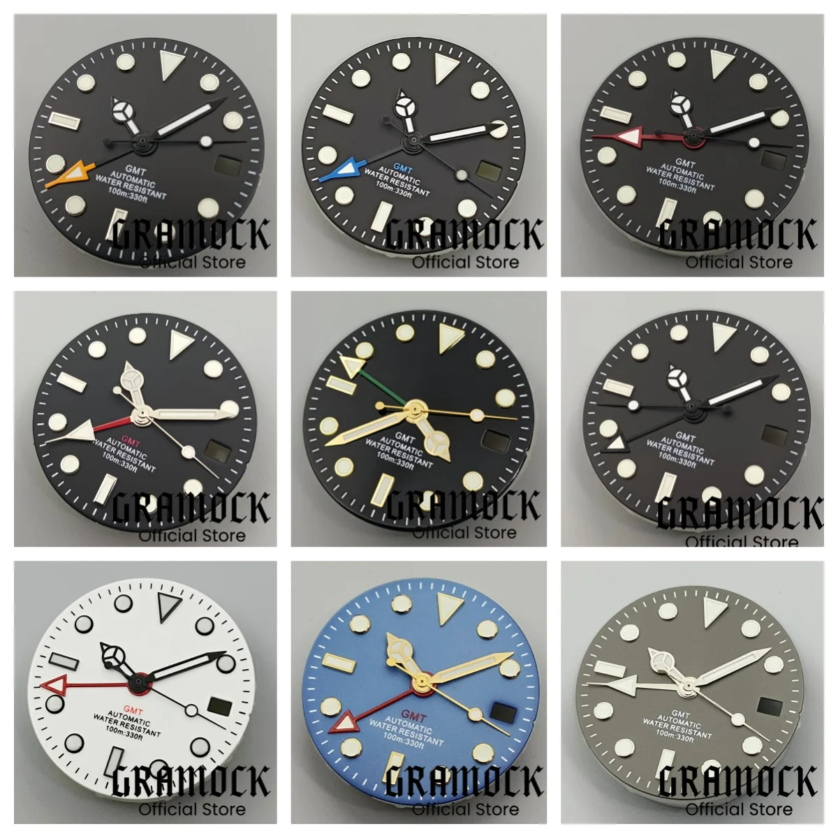 

GRAMOCK 29 мм NH34 циферблат часов GMT с четырьмя стрелками зеленый светящийся циферблат для NH34 механизм модифицированные циферблаты запасные части для часов