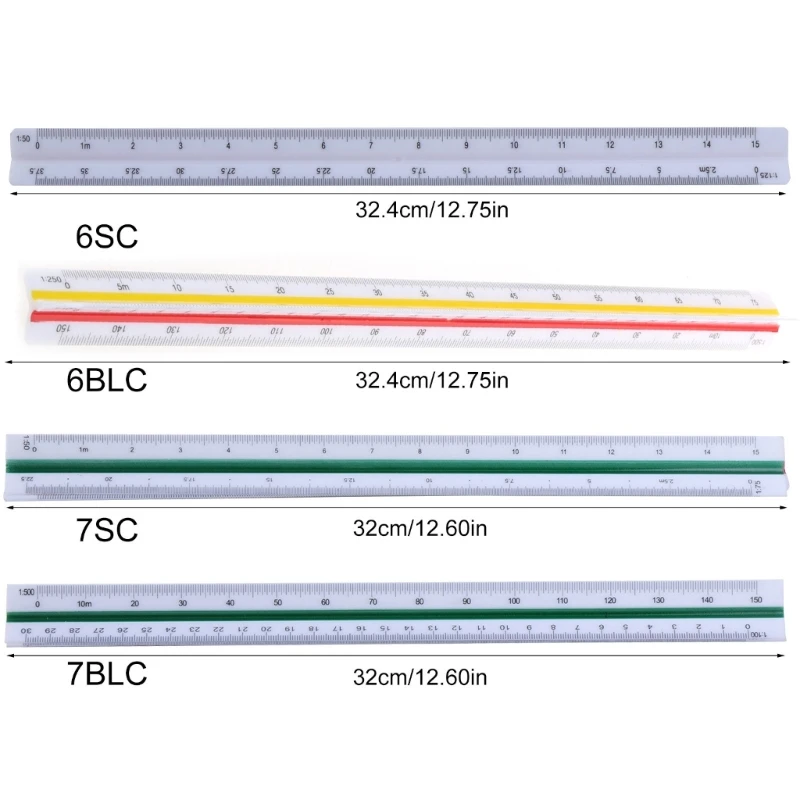 Plastic Scale Ruler, Triangular Ruler, 30cm, Triangular Ruler, Metric Scale 1:20, 1:25, 1:50, 1:75, 1:100, 1:125