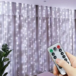 Led peri işık 8 modları perde ışıkları yatak odası ev USB uzaktan Festoon pencere dize işıklar noel düğün dekorasyon