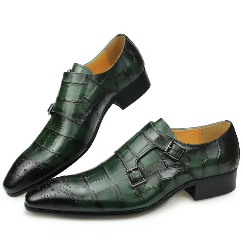 Exquisite Workmanship New Style Party Office Genuine Cow Leather Classic Mens Dress Shoes with green Custom 2023