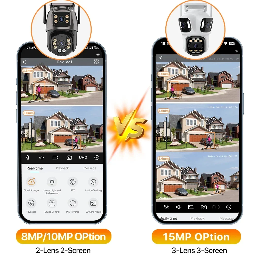 WIFI IP Camera 5K 12MP HD Three Lens PTZ Camera Outdoor 2K Dual Lens Motion Detection Security Camera Waterproof Surveillance