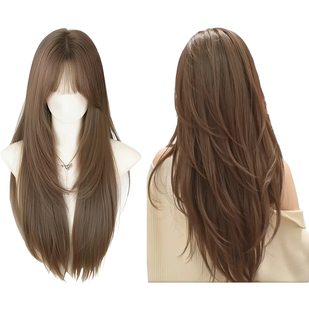 

Длинная прямая повязка на голову с челкой длиной 23 дюйма подходит для женских ежедневных вечеринок в честь Хэллоуина. Натуральный и термостойкий парик в стиле Лолита