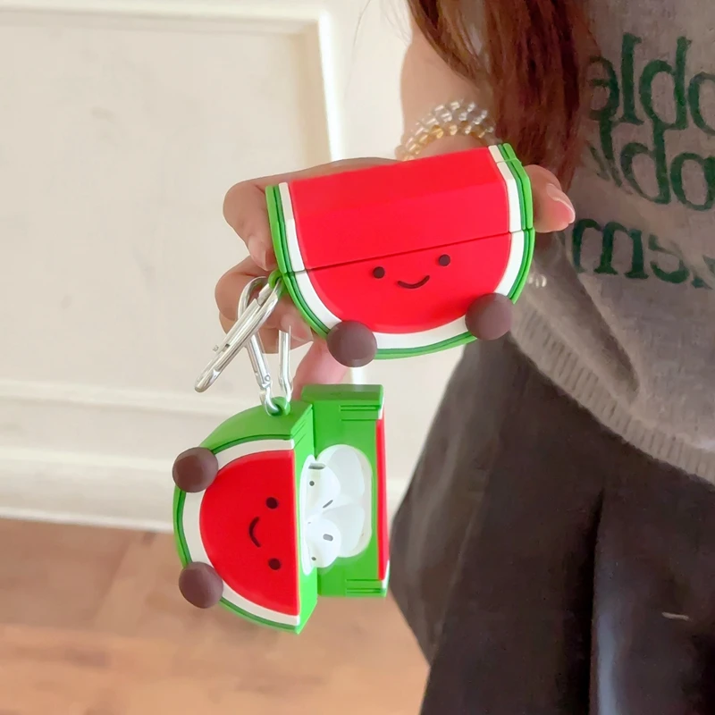 

For Airpods 4 Cute watermelon expression Silicone Case for Airpods 1 2 3 Pro 2 Wireless Earphone Cover Charging Box with Pendant
