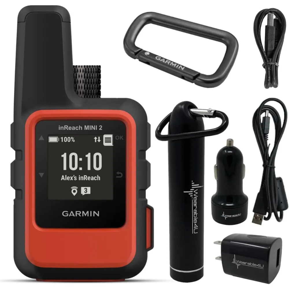 Garmin inReach Mini 2 Satellite Communicator (Flame Red) with Power Pack Bundle