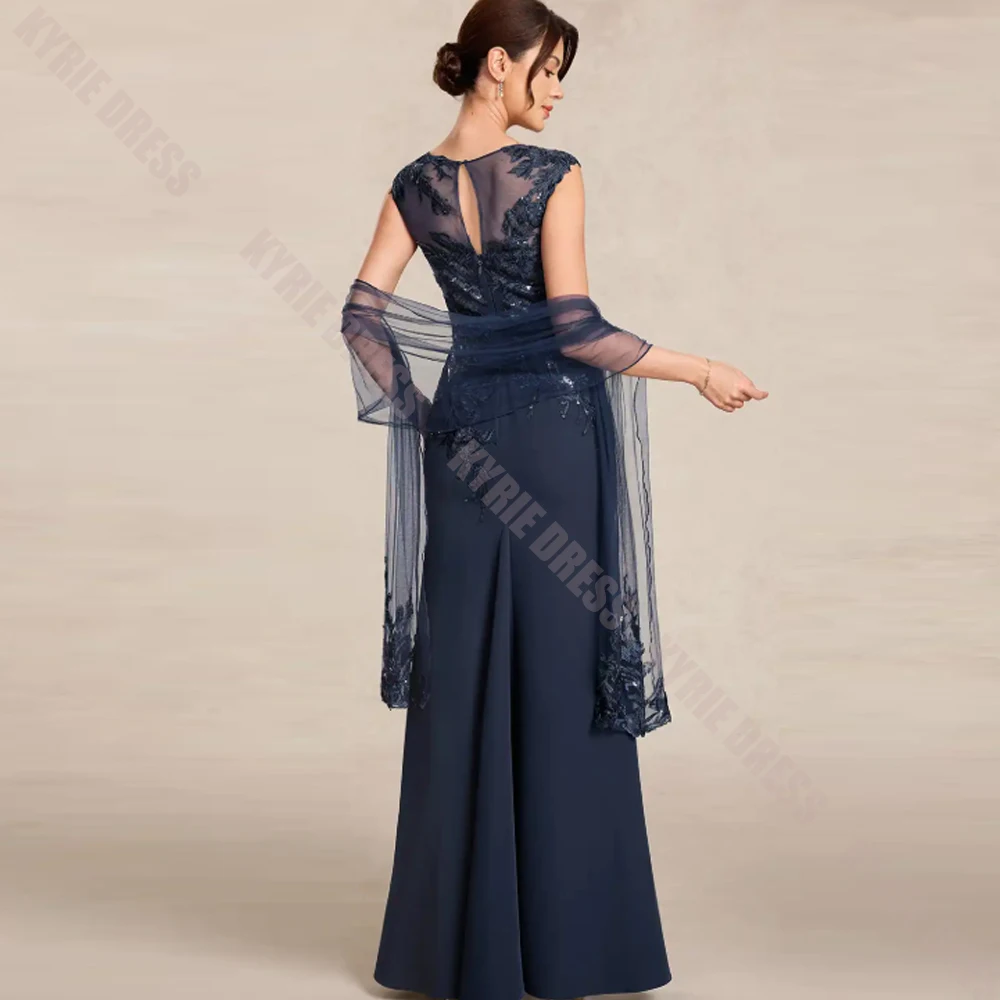 Customized Mother of The Bride Dresses Boat Neck with Wrap Sequined Applique A Line Women Wedding Guest Gown Party Evening Dress