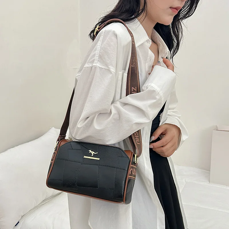 High Quality Solid Color Splicing Shoulder Bag Soft Leather Female Wallet Crossbody Bag For Women Messenger Bags Luxury Designer