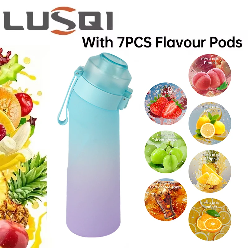 LUSQI Air Flavored Water Bottle With 7 Flavor Rings Sports Sports Water Bottle 650ML Fashion Straw Plastic Cup