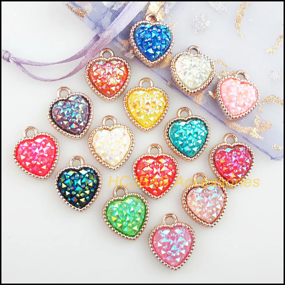 30Pcs KC Gold Color Retro Mixed Heart Resin Acrylic Charms Pendants 15.5x18.5mm