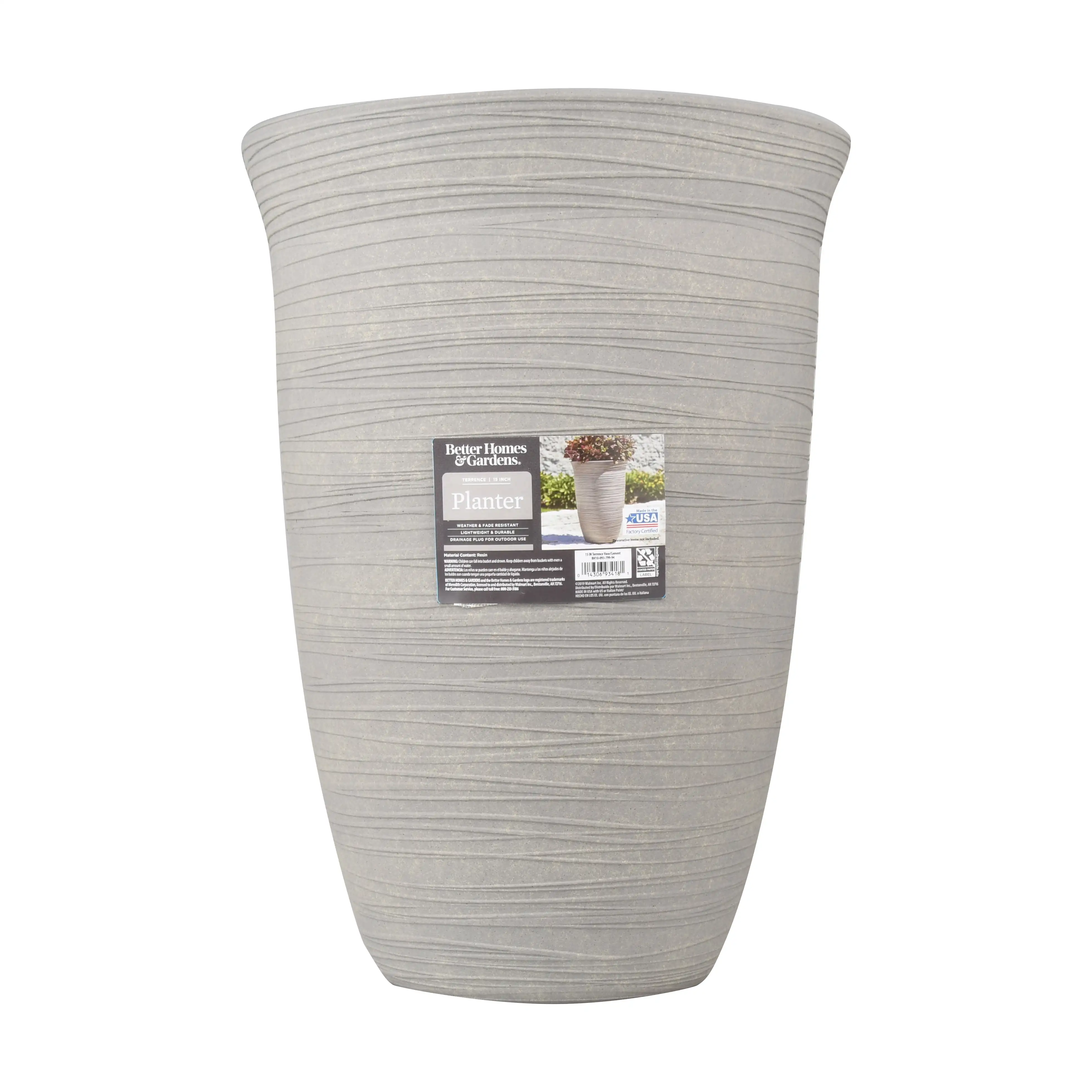 

Better Homes & Gardens Terrence 15" Wide Round Resin Vase, Cement Color