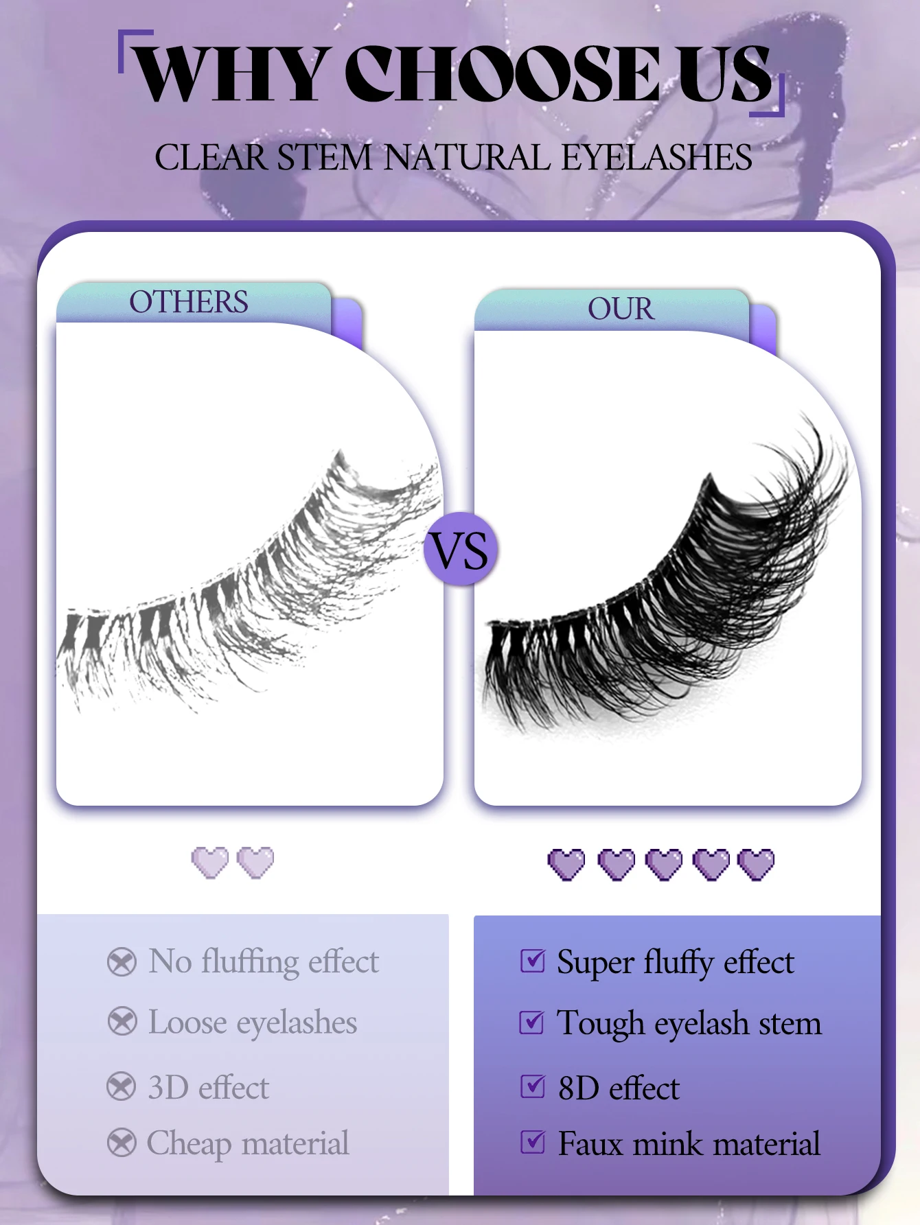 GROINNEYA Half Eey Lashes 6 Pairs Faux Mink Lashes Cat Eye Fluffy Wispy Transparent Stems Reusable False Eyelashes Makeup Tools