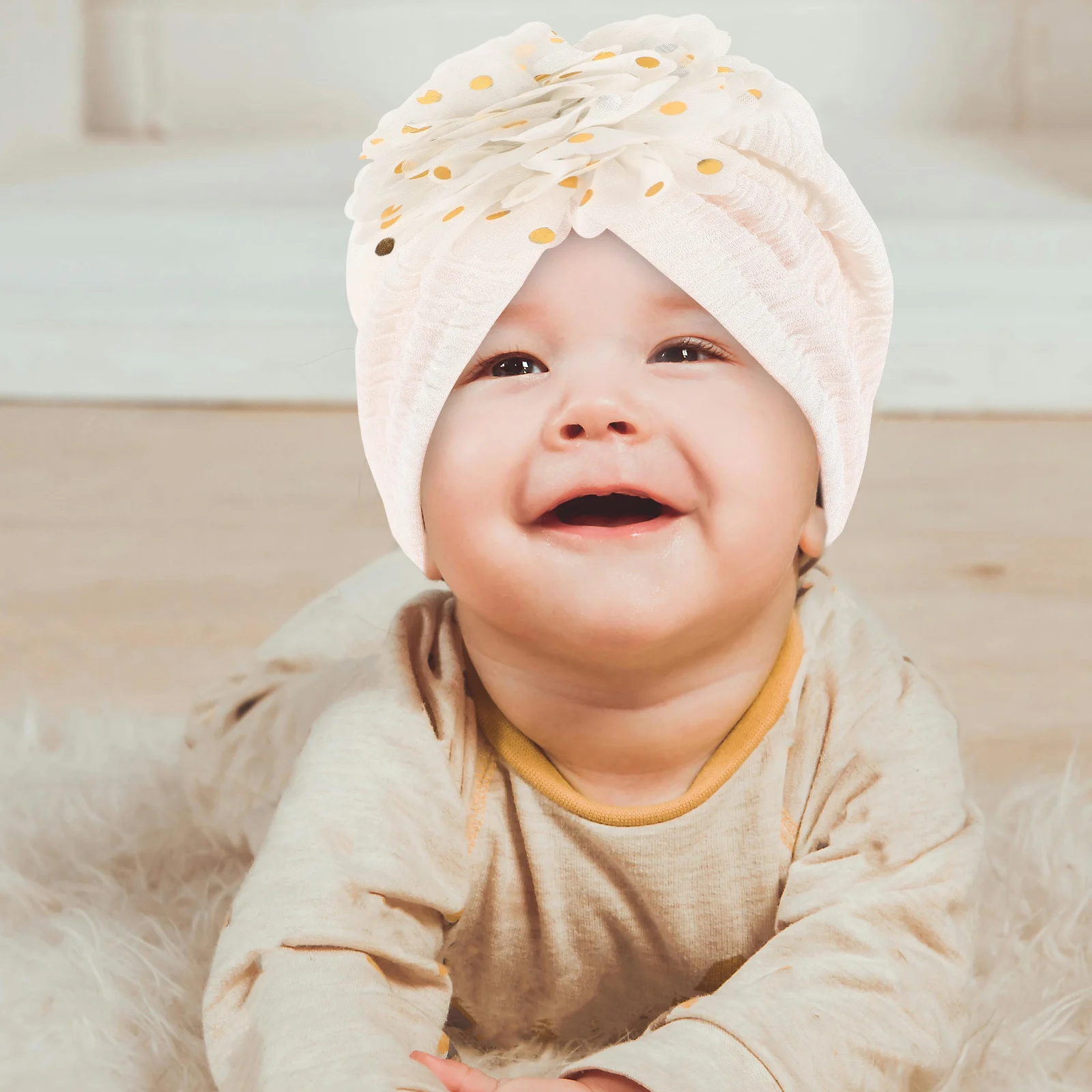 

Infant Fetal Cap Turban Hats Newborn Bonnet Toddler Elastic Hat Girls Spring Autumn Warm Pure Color Pearl Gloss