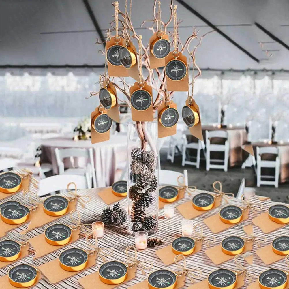 

6Pcs Compass Pendant Portable Mini Pocket Compass Party Decoration Wedding Favors Durable Metal Keychain Gifts