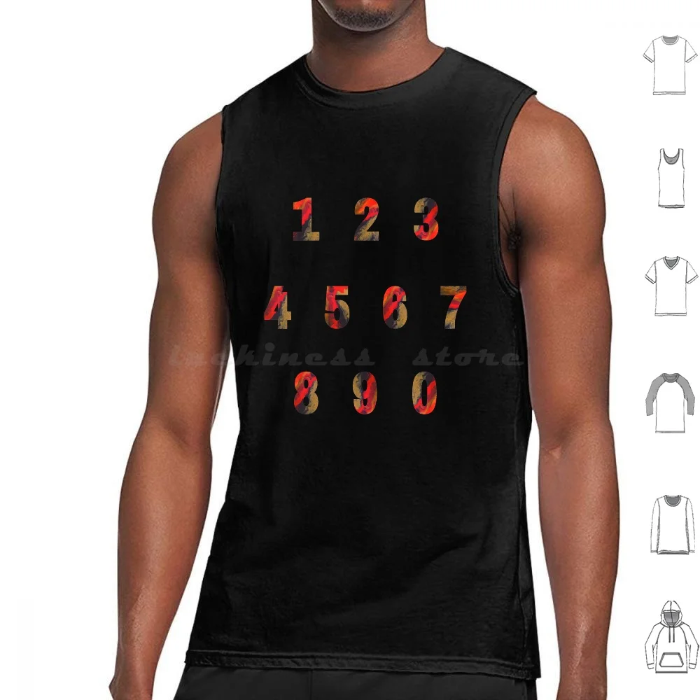 Numbers Abstract Acrylic Pour-Lava Version Tank Tops Vest Sleeveless Abstract Numbers Number Acrylic Pour Liquid Lava Fire