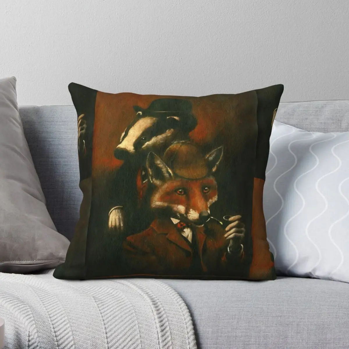 Fox Badger Holmes Watson Square Pillowcase Polyester Linen Velvet Creative Zip Decorative Throw Pillow Case Bed Cushion Cover