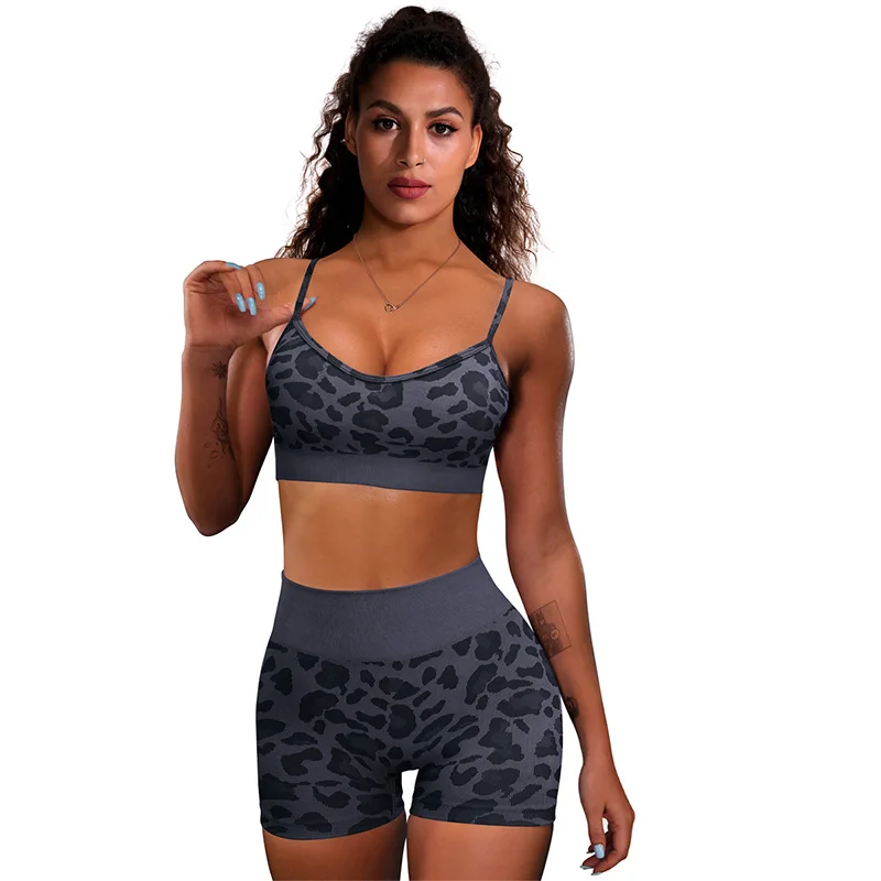 Ensemble de yoga sexy imprimé léopard pour femme, soutiens-gorge antichoc, leggings de sport, course à pied, entraînement, mode